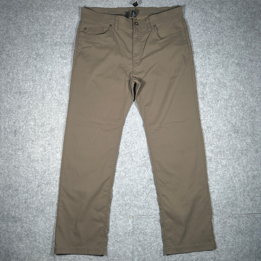Prana Brion Pants Mens 36x32 Brown Slim Fit Stretch Hiking Outdoor Travel
